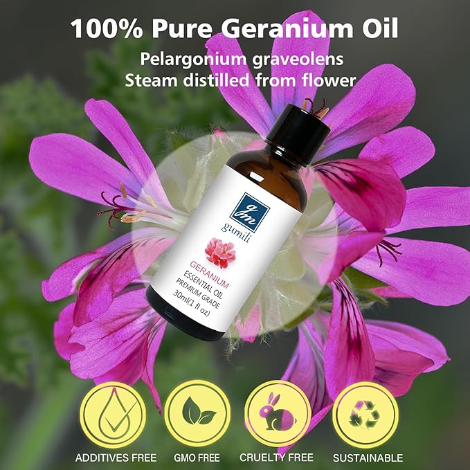 Geranium Essential Oil 1 Oz, 100% Pure Geranium Oil for Diffuser, Skin, Hair, Face, Soap & Candle Making, Aromatherapy & Massage - Bloomnest