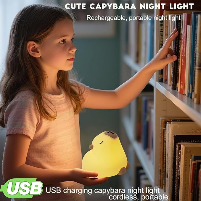 Cute Capybara Night Light, LED Capybara Lamp Rechargeable Touch Bedside Lamp,Squishy Animal Nightlight,3 Levels Dimmable,30Min Timer Nursery Night Light for Kids, Bedroom Baby Boys Girls Gifts - Bloomnest