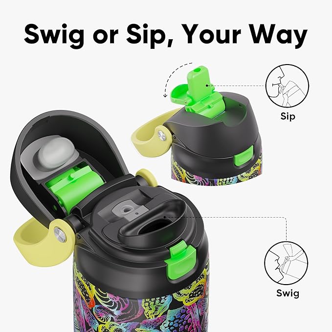 ENCOOL Leakproof Insulated Water Bottle with Straw Dual-Sip Water Bottle Bag-Safe Design for Work, Commute & Gym – Keeps Drinks Cold All Day, 24 oz, Neon Conch ENCOOL