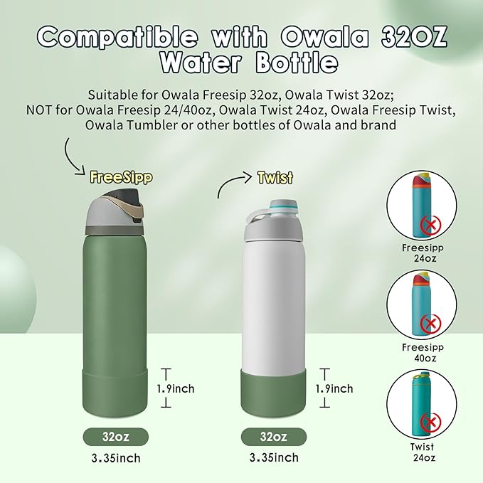 2PCS Silicone Water Bottle Boot, Compatible with Owala 24oz 32oz 40oz, Protective Anti-Scratch & Anti-Dent No Noise Sleeve Cover for FreeSip/Twist/Flip Water Bottles (Green House, 32oz) BKBY