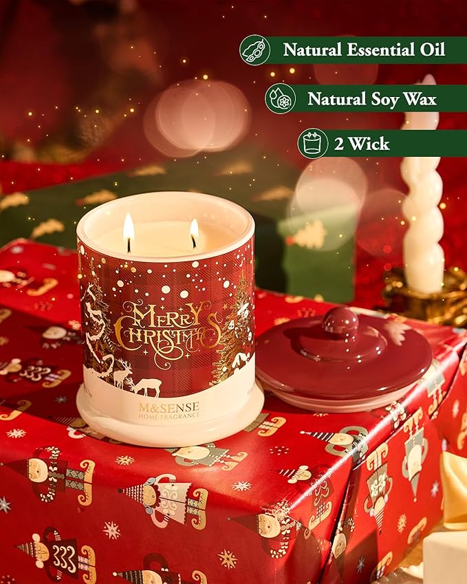 M&SENSE 2 Wick Baked Apple Pie,Organic Soy Candle,12.7oz 75 Hour Burn Time Non Toxic,Jar Candle of Cinnamon,Apple and Cedarwood,Christmas Decorations,Aaesthetic Candle Gift for Women&Men - Bloomnest