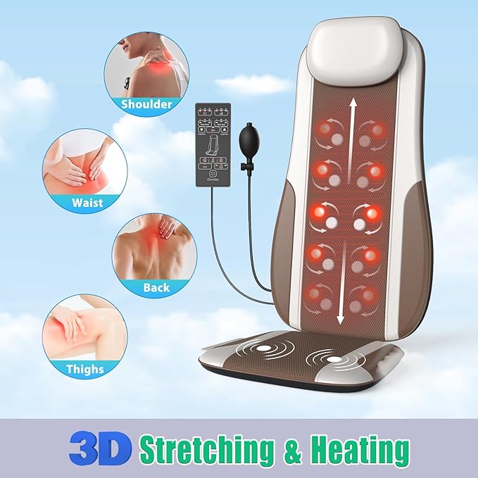 Shiatsu Back Massager with Heat, Massage Chair Pad with Deep Tissue Kneading, Seat Massager for Back Pain Relief, Vibration Cushion with Smart Timer, Home Office Travel Use, Gift for Men Women Mom Dad - Bloomnest
