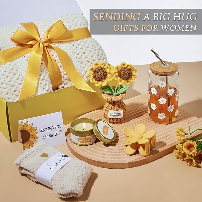 Birthday Gifts for Women, Christmas Self Care Get Well Gifts Baskets for Women, Sending Sunshine Sunflower Care Package, Thinking of You Thank You Inspirational Gift for Friend, Mom, Sister, Wife - Bloomnest