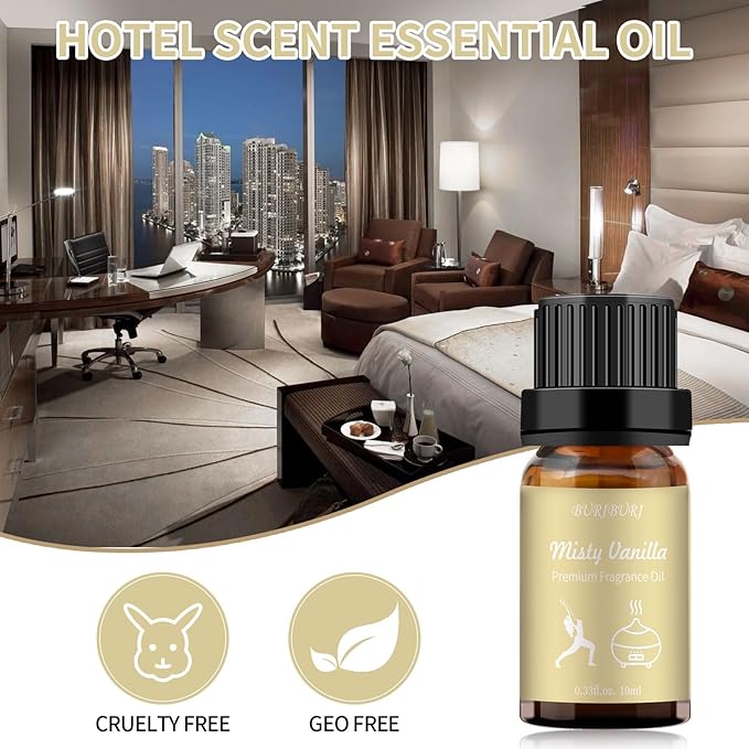 BURIBURI Misty Vanilla Hotel Scent Essential Oil, Lifestyle Collection Fragrance Aromatherapy Oil Blends, Air Freshener Diffuser Oil BURIBURI