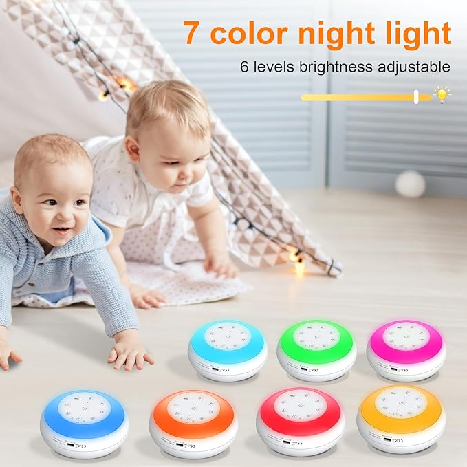 Portable White Noise Sound Machine for Baby, Kids, Adults Sleep - 24 Soothing Natural Sounds, 7 Color Night Light, Portable Wireless Bluetooth Speaker for Home, Travel, Nursery, Office - Bloomnest