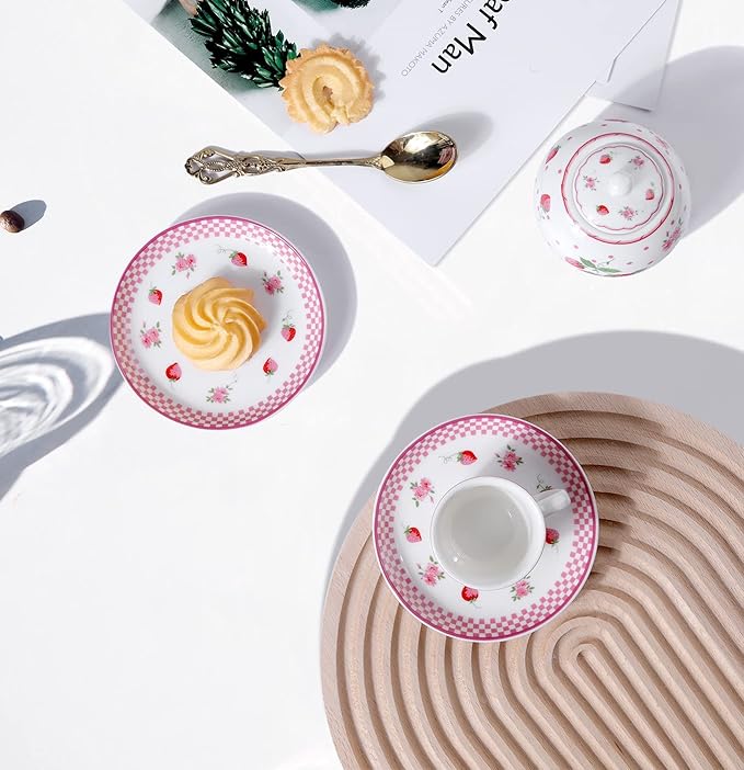 fanquare Pink Roses Porcelain Tea Set for Little Girls, Small Floral Tea Set with Box for Kids Party - Bloomnest