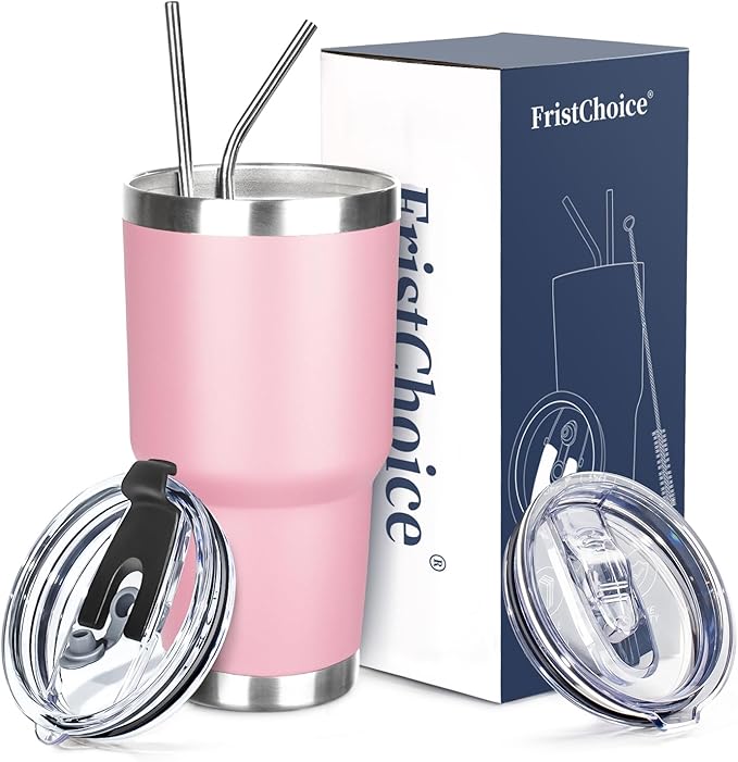 30 oz Tumbler with Lids and Straws Double Wall Vacuum Insulated Tumbler Cup,Stainless Steel Leak-proof Thermal Tumbler Travel Coffee Mug for Cold and Hot Drinks,Sakura Pink - Bloomnest