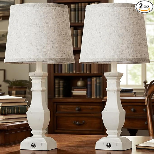ROTTOGOON Dimmable Table Lamps Set of 2, Rustic Farmhouse Table Lamps for Living Room Bedroom, Bedside Desk Lamps for end Tables, Touch Lamps for nightstand, 9W Bulbs Included, 22", White - Bloomnest