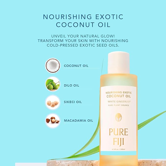 PURE FIJI Nourishing Exotic Coconut Body Oil, White Gingerlily (7.7 fl oz/230ml) - Bloomnest