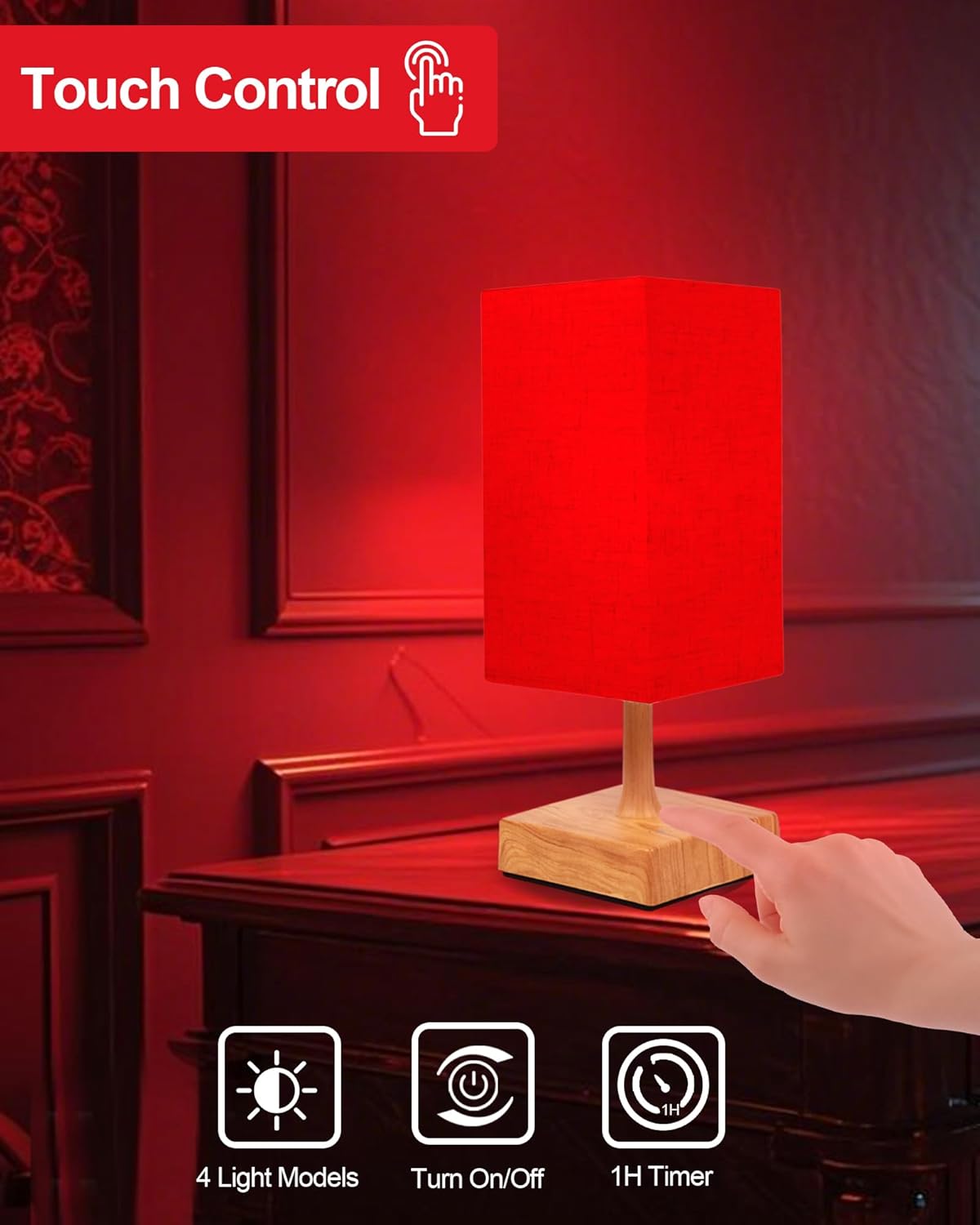 Red Light Night Light Lamp for Sleep, 670nm Red Nightlight Desk Lamp for Bedroom with Multi-Color and Brightness Options Remote Control USB Charging Elegant Design