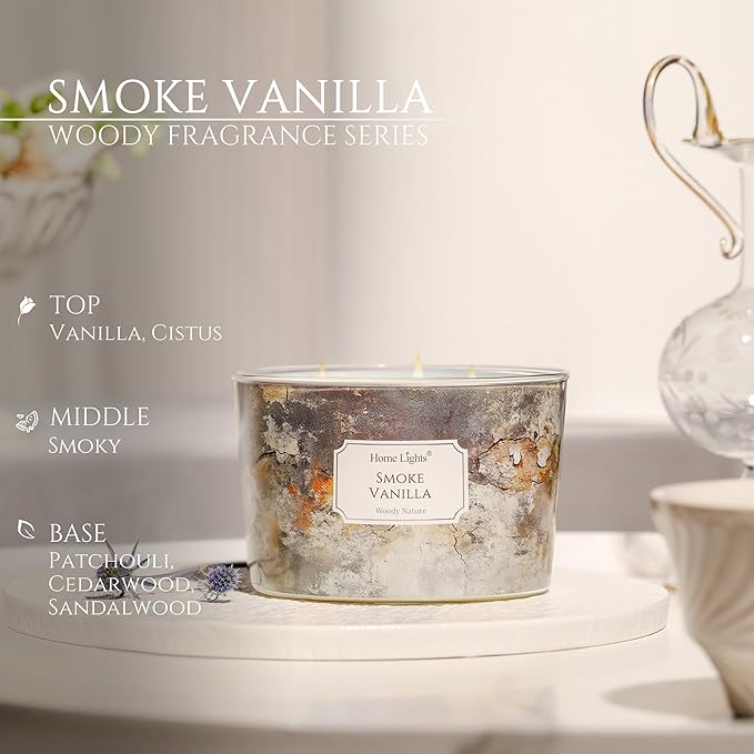HomeLights Large jar Candle | 4-Wick Long-Lasting Scented Candles, 18oz Natural Soy Wax Candle for Home Scented, Industrial Chic Gifts for Women & Men, Smoke Vanilla - Bloomnest