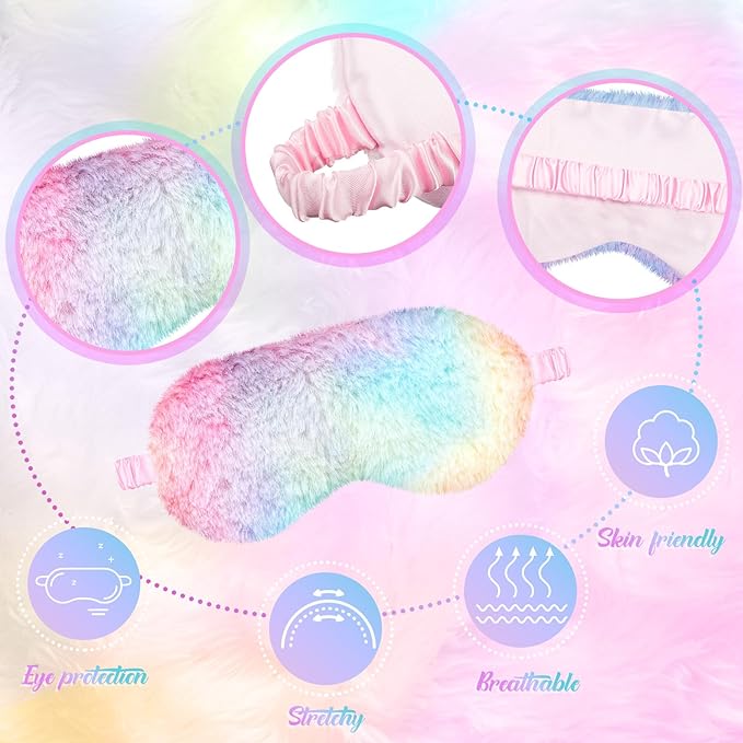 Cuffbow 12 Pcs Plush Sleeping Eye Masks Bulk Comfortable Sleep Eye Cover Mask for Kids Women Men Soft Furry Blindfold Faux Fur Shade for Travel Nap Sleepover Party Supplies - Bloomnest