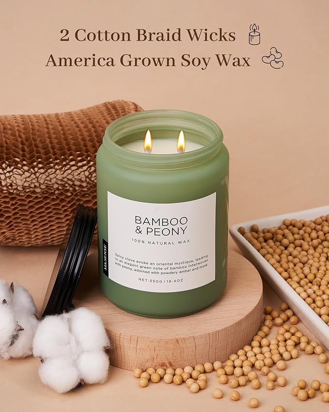 M&SENSE Bamboo Peony Spring Large Candles for Home Scented 19.4oz 110 Hour Long Lasting Burn Natural Organic Soy Candle Gifts for Women, Fresh Smelling Aromatherapy Gifts for Stress Relief - Bloomnest