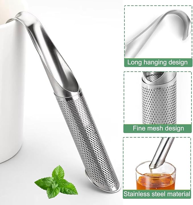 2 PCS Stainless Steel Tea Diffuser, 2025 New Stainless Steel Tea Infuser, Mesh Strainer with Hanging Hook Handle, Tea Bags for Loose Leaf Tea, Tea Artifact Creative Pipe - Bloomnest