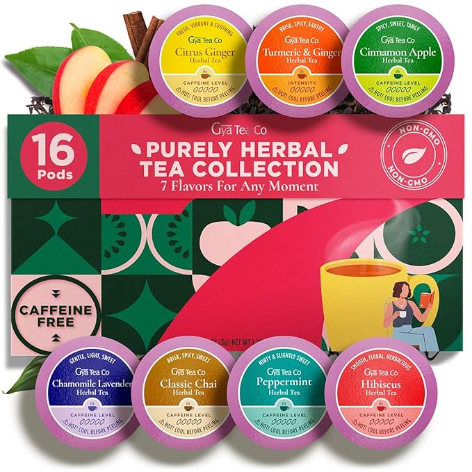 Gya Tea Co Purely Herbal Tea Pod Collection Gift Set (16 Count) - Different Flavors Assorted Variety Pack - Bloomnest