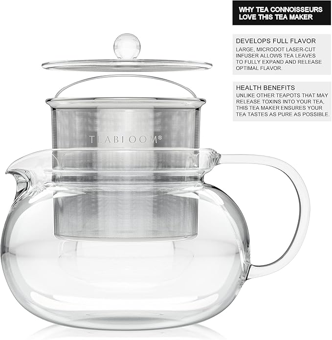 Teabloom Kyoto 2-in-1 Tea Kettle/Tea Maker – Heatproof Glass Teapot with Removable Loose Tea Filter – Tea Connoisseur's Choice - Bloomnest