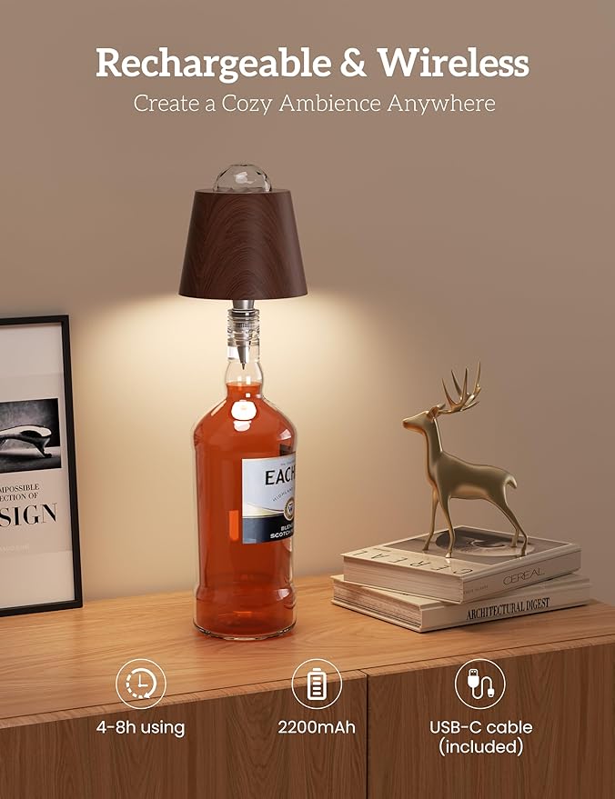 Joyzy Table Lamp Projector Lighting, Wireless Wine Bottle Lamps Rechargeable Lights Water Wave Ripple Projection Liquor Bottle Decoration Light Ambient for Bar - Bloomnest