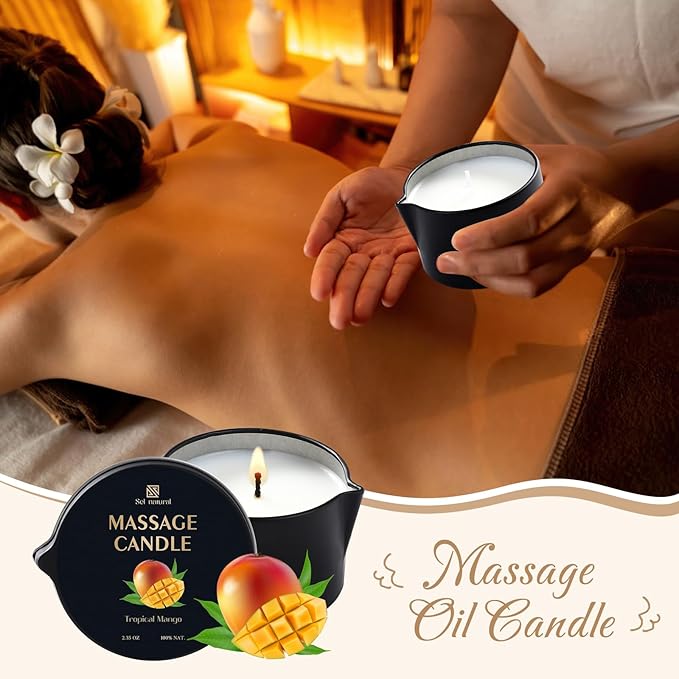 3 Pack Massage Oil Candles 2.35oz Low Temp Massage Candles 3 Scent Spa Therapy Body Oil Home Gift for Relaxation, Couples, or Self-Care (2.35 oz, Sweet Peach, Passion Raspberry, Tropical Mango) - Bloomnest