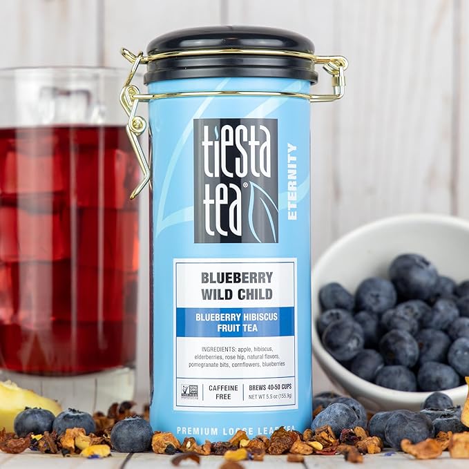 Tiesta Tea Blueberry Wild Child, Loose Leaf, Blueberry Hibiscus Herbal Tea, Premium Non-Caffeinated Blend, Make Hot or Iced, Brews Up to 50 Cups, 5.5 Ounce Refillable Tin - Bloomnest