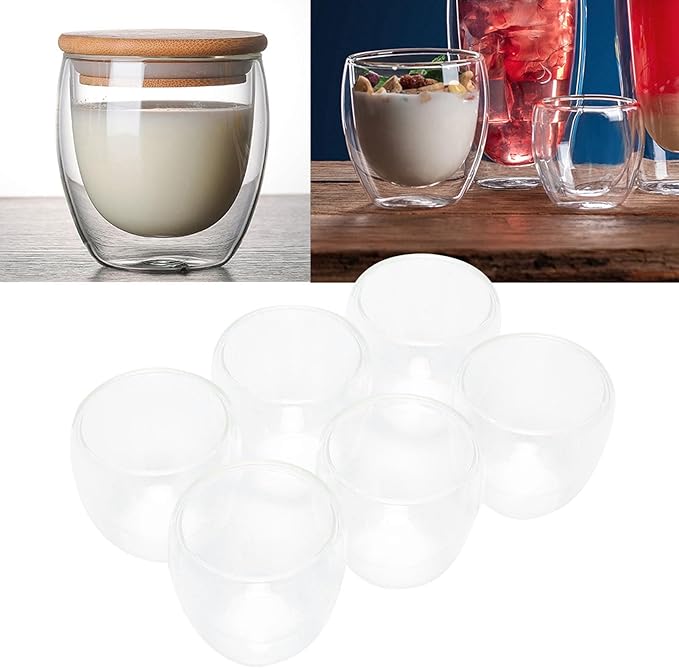 Glass Coffee Mugs Set of 6, 3OZ Insulated Double Wall Coffee Cups, good for Cappuccino, Latte, Americano, Tea Bag, Beverage,Glass Coffee Cups - Bloomnest