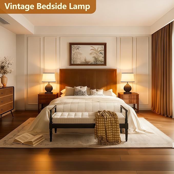 JESLED 18" Vintage Walnut Wooden Table Lamp for Living Room,Farmhouse Rustic Bedside Lamp for Bedroom Room,Office, End Table Home Decor - Bloomnest