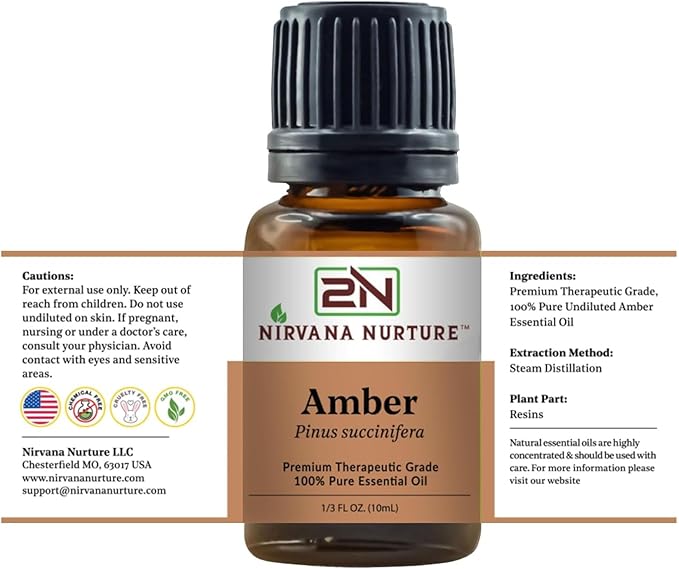 Amber Essential Oil,100% Pure Undiluted, Aromatherapy Oil for Diffuser, Hair & Skin Care NirvanaNurture