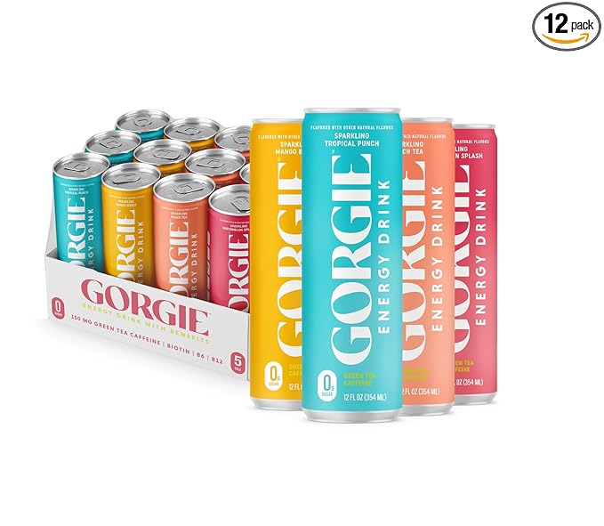 GORGIE Sugar Free Natural Energy Drinks, BestSellers Variety (12 Pack) - Healthy Energy Drinks - Natural Coffee Replacement with Green Tea Caffeine and Biotin - 150mg Caffeine, Vegan, & Low Calorie - Bloomnest