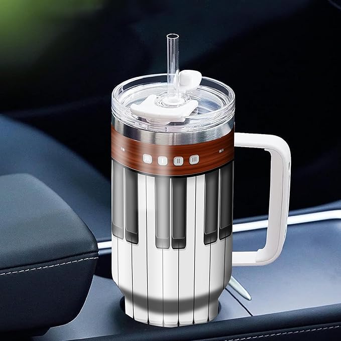 WAZONE Personalized Piano Key Tumbler Cup With Handle and Straw 40oz Custom Name Insulated Tumblers Double Wall Vacuum Birthday Christmas Gifts For Pianist Piano Lover Musician Music Teacher - Bloomnest