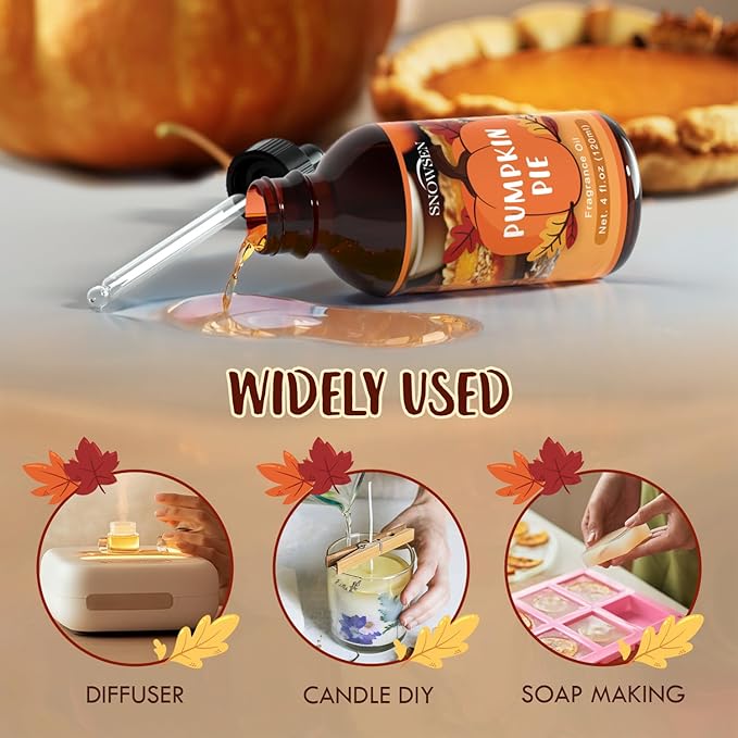 Pumpkin Pie Fragrance Oil 120ml, Autumn Essential Oil for Diffuser, Car Freshies, Long Lasting Fall Scent for Candle & Soap Making, Premium Grade with Dropper, 4 FL.OZ - Bloomnest
