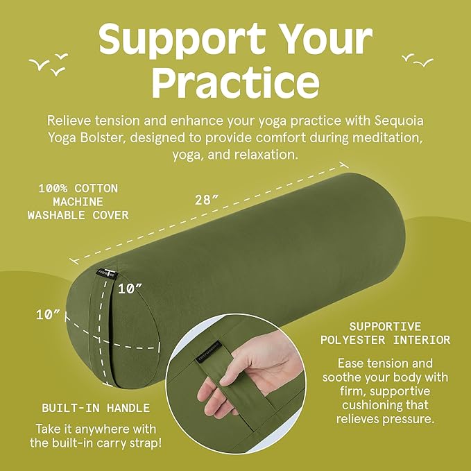 Retrospec Retrospec Sequoia Yoga Bolster Pillow - Meditation Cushion for Yoga Practices - Includes Machine Washable 100% Cotton Cover & Durable Carry Handle - Bloomnest