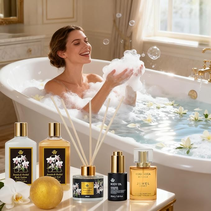 35 Pcs Valentines Day Gifts for Women, Orchid Spa Gift Basket Set, Self-Care Relaxation Kit, Face Skin Care Set, Bath & Body Care Set, Bath Bomb, Birthday, Mother's Day, Christmas, Wife, Anniversary