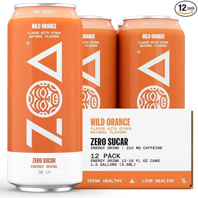 ZOA Zero Sugar Energy Drinks, Wild Orange - Sugar Free with Electrolytes, Healthy Vitamin C, Amino Acids, Essential B-Vitamins, and Caffeine from Green Tea - 16 Fl Oz (12-Pack) - Bloomnest