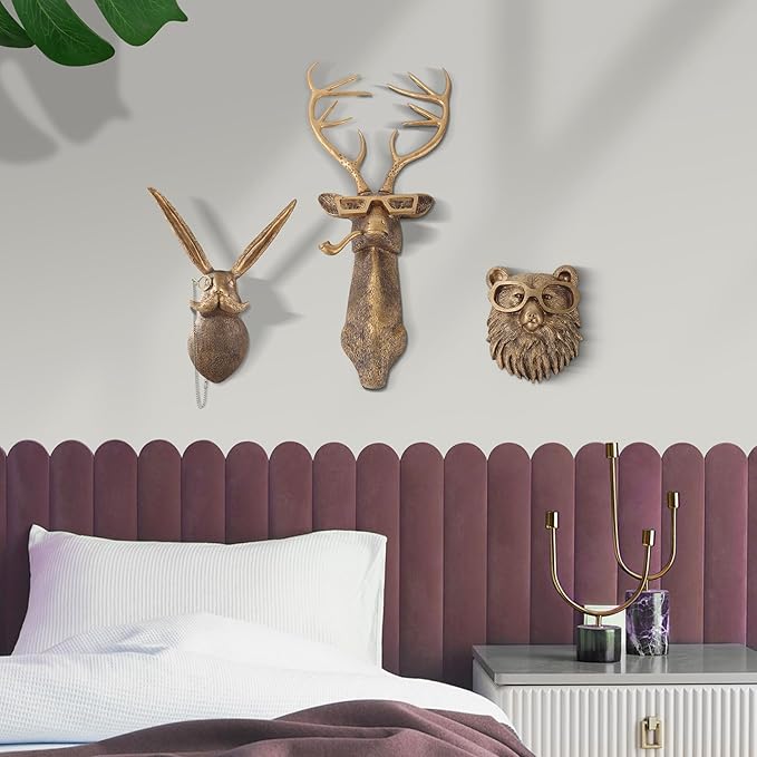 UITWMKTG Gold Animal Head Wall Decor Wall Sculpture Home Decor Statue for Living Room Office Bedroom Modern Decor for Men Women Fox - Bloomnest
