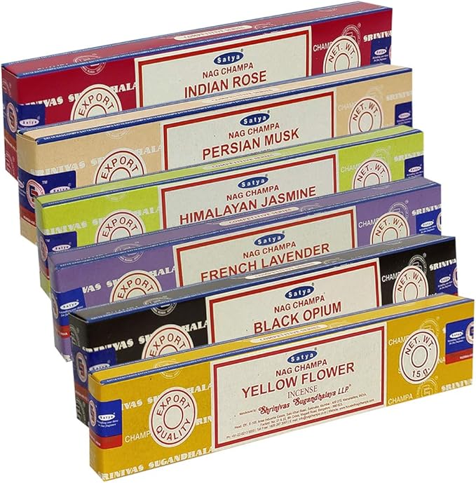 Satya Incense Sticks Variety Pack #7 and Incense Stick Holder Bundle with 6 Floral Fragrances TRUMIRI