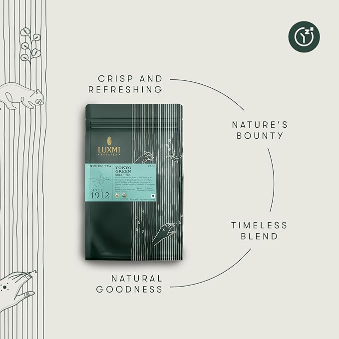 Luxmi Estates Tokyo Green Organic Green Tea (50 Tea Bags) Tea Bags For Relaxing, Calming, and Stress Relief, With Certified Organic Darjeeling Makaibari Green Tea - Bloomnest
