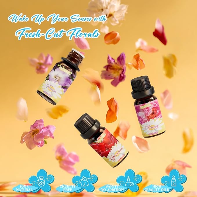 SALKING Essential Oils Gift Set, 100% Pure Fragrance Oil Aromatherapy Essential Oils Set,Premium Scented Oils for Oil Diffusers 6 x 10 ML - Jasmine, Neroli, Honeysuckle, Peony, Geranium, Freesia - Bloomnest
