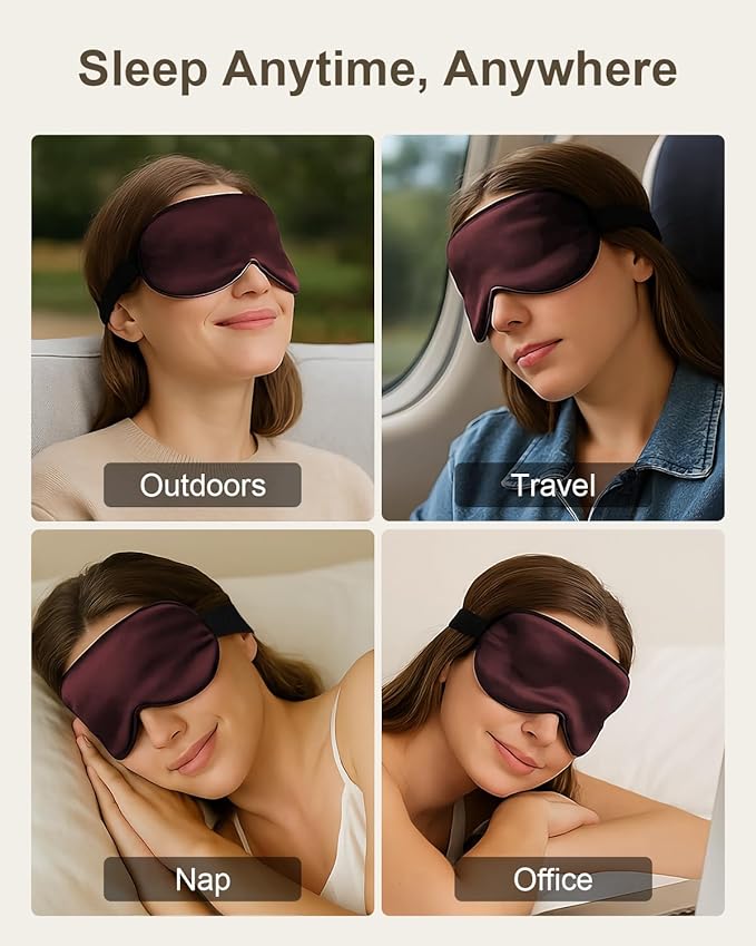 Luxury 22 Momme 100% Mulberry Silk Sleep Mask – 3D Eye Mask with Adjustable Strap, Gentle on Skin and Eyes, Provides Complete Light Blockage for Deep Sleep (Burgundy, Adjustable) - Bloomnest
