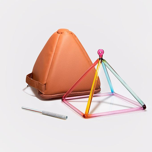 TOPFUND Rainbow Quartz Singing Pyramid 7 inch with Carrying Case and Quartz Suede Mallet