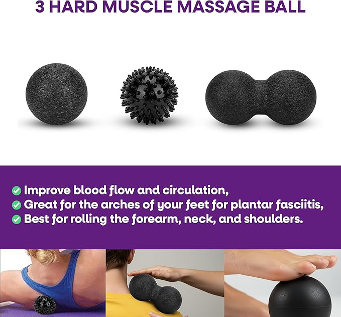 6-Piece Foam Roller Massage Set – Deep Tissue Muscle Recovery Kit with Massage Stick, Massage Balls & Stretch Strap – Includes Carry Bag – Black/Blue - Bloomnest