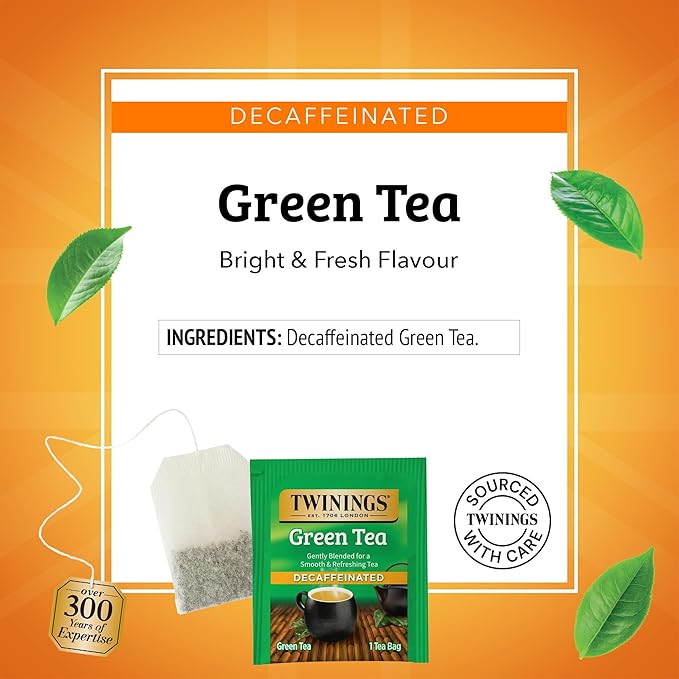 Twinings Decaffeinated Green Tea Individually Wrapped Bags, 20 Count (Pack of 1), Smooth Flavour, Enticing Aroma, Enjoy Hot or Iced, 20 Teabags - Bloomnest