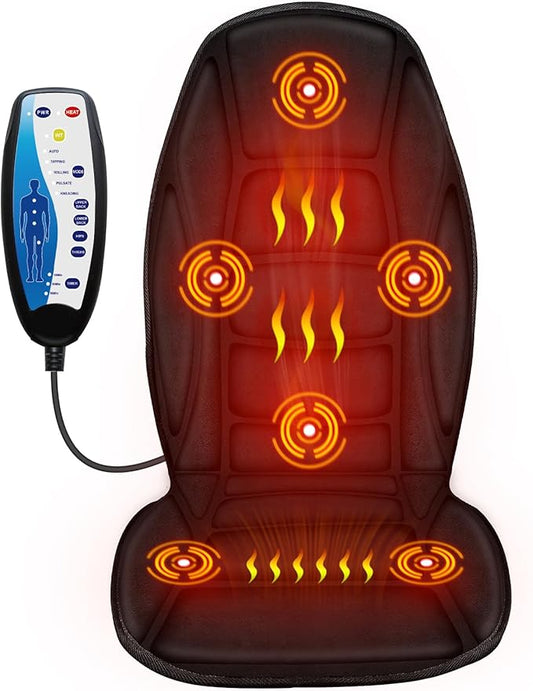 Chair Massager Cushion, Back Massager with Heat, Electric Seat Massage Pad, Back Massage Chair Pad for Back Pain Relief, 2 Heat Levels & 5 Vibrating Modes, Christmas Gifts for Men Dad Mom Him Her - Bloomnest