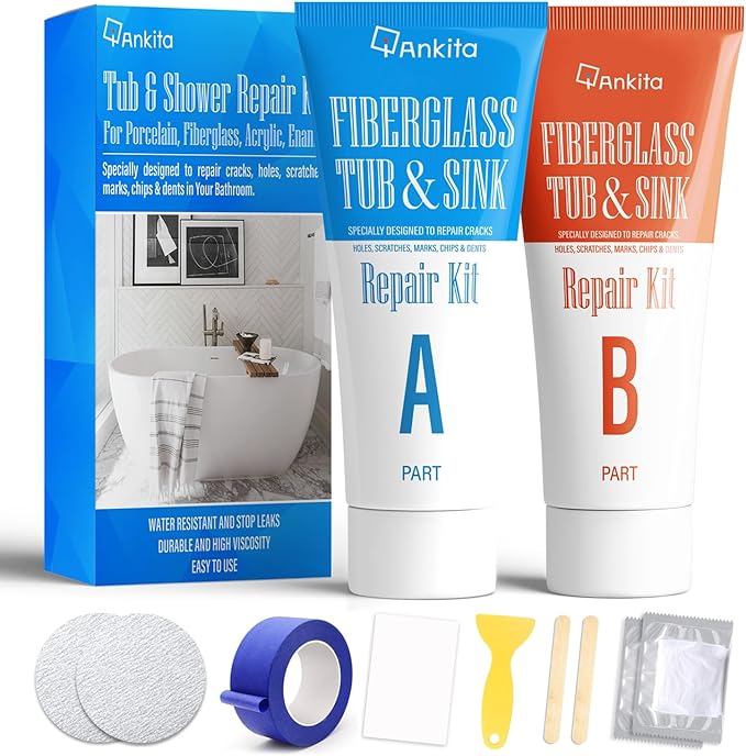 Tub Repair Kit White, Tub Chip and Bathtub Repair Kit for Enamel, Fiberglass, Acrylic, Porcelain, Patch and Repairs Chips, Crack, Scratches, Rust, Holes on Tubs, Toilet, Sink, Shower, Tray in Bathroom - Bloomnest