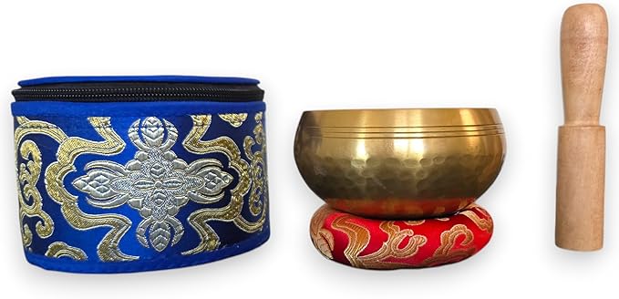 4" Hand-Hammered Tibetan Singing Bowl Set – Includes Wooden Mallet, Handmade Cushion & Hand-Stitched Case – Meditation, Sound Healing & Yoga Tool – Made in Nepal - Bloomnest
