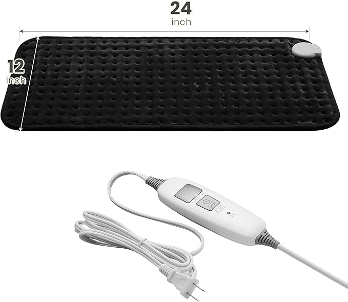 Electric Heating Pad for Back Pain Relief & Cramps - 6 Heat Settings,Auto Shut Off,Moist Heat Options,Portable Heated Pads for Neck/Shoulder Machine Washable Gift for Men Women,Black,12"x24" - Bloomnest
