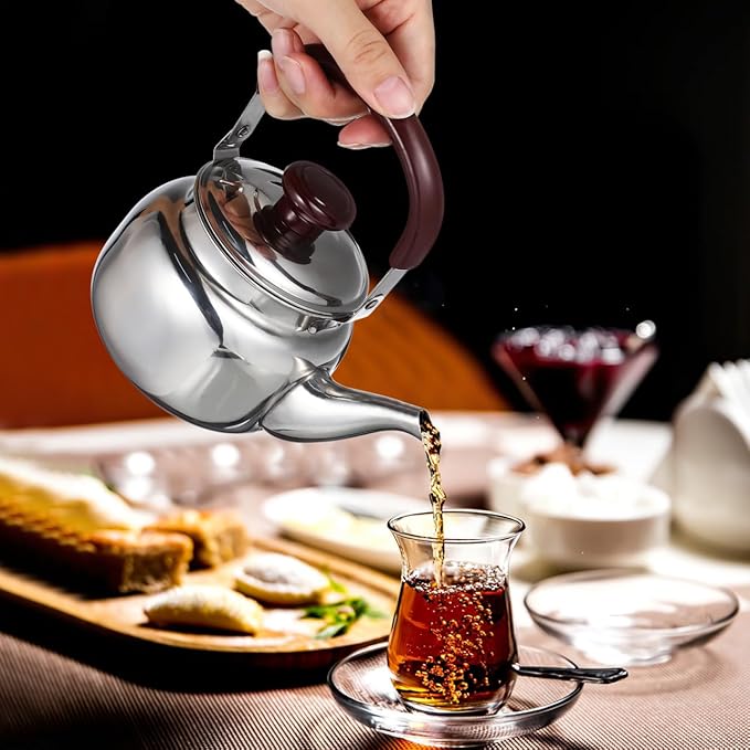 LIFKOME Traditional Stainless Steel Heavy Duty Tea Kettle With Sandwich Bottom and Specialty Cool Touch Handling Mirror Finish Stainless Steel Whistling Tea Kettle Stove Top - Bloomnest