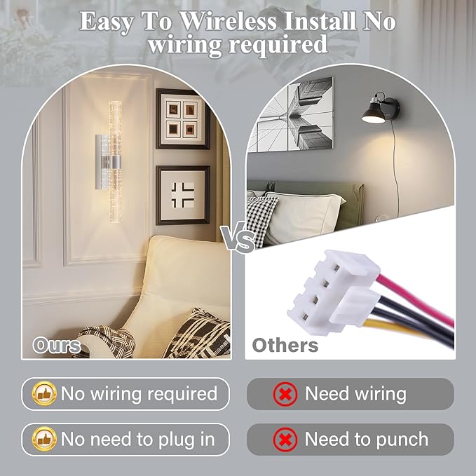 camuucci Battery Operated Sliver Wall Sconces Set of 2 Rechargeable Battery Powered Wall Light with 12000mAh Not Hardwired Dimmable Wall Lamp Fixtures for Bedroom Living Room 20.9 Inches - Bloomnest