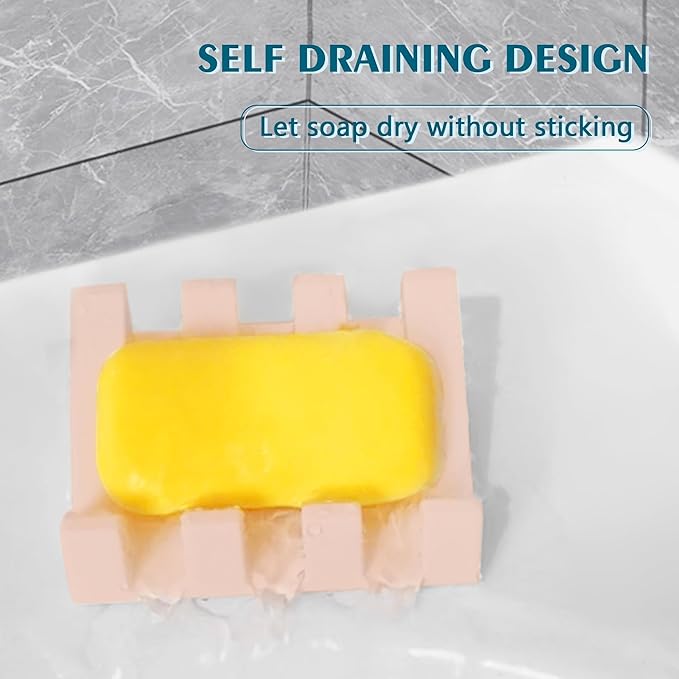 Self Draining Soap Dish Holder,Silicone Soap Dish,for Bathroom,Kitchen, Sponges，Can Extend Soap Life，Keep Soap Bars Dry and Easy Cleaning (Pink,3-Pack) - Bloomnest