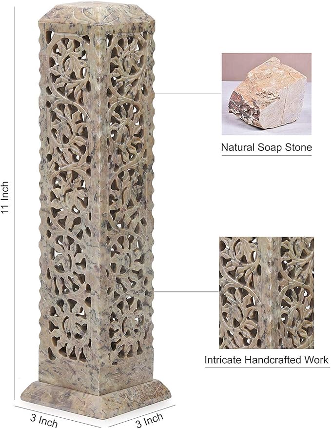 Carry Me Handmade Marble Soapstone Incense Stick Burner | Candle Stick Holder | Tea Light Stand - Perfect Incense Tower for Gifting. Decorative Home and Kitchen Decor (3 x 3 x 11 Inches) - Bloomnest