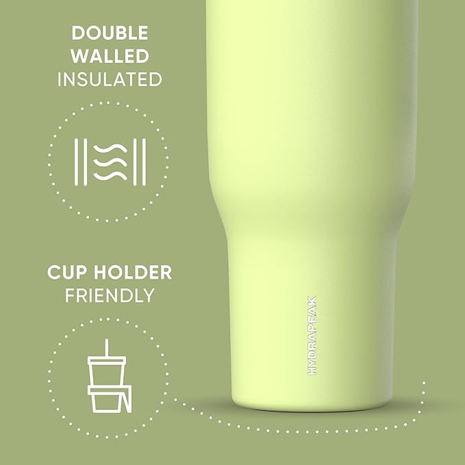 Hydrapeak Voyager 40 Oz Stainless Steel Tumbler with Handle, Insulated Water Bottle With Straw & Lid, Cupholder Friendly Reusable Travel Mug (Citrus) - Bloomnest