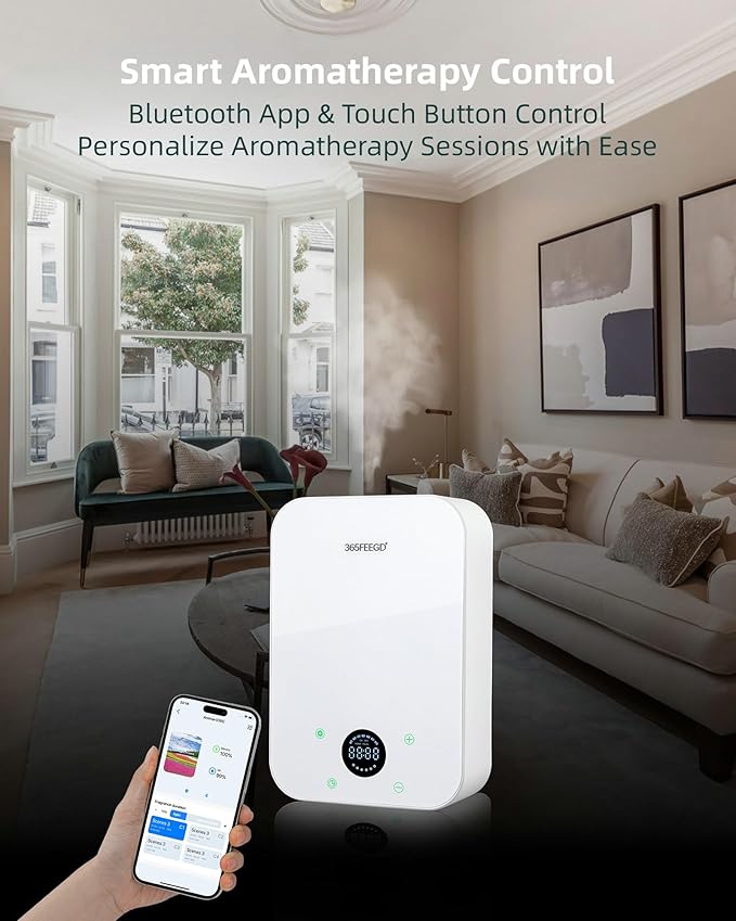 Waterless Essential Oil Diffuser - 150mL Smart Portable Bluetooth Diffuser | Dual-Power (Battery/AC) | Covers up to 1500 Sq Ft Home Aromatherapy - White(AC+Battery) - Bloomnest